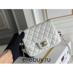 Chanel 23C Classic Flap bag Mini 18 Black and White Checkered Gold Ball White Champagne Gold Hardware Lambskin Hass Factory leather 13x18x7cm