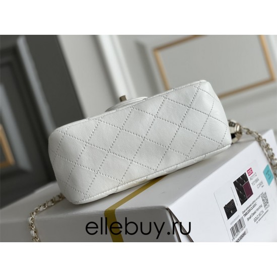 Chanel 23C Classic Flap bag Mini 18 Black and White Checkered Gold Ball White Champagne Gold Hardware Lambskin Hass Factory leather 13x18x7cm