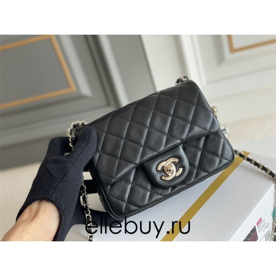 Chanel 23C Classic Flap bag Mini 18 Black and White Checkered Gold Ball Black Champagne Gold Hardware Lambskin Hass Factory leather 13x18x7cm