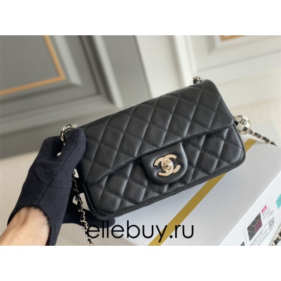 Chanel 23C Classic Flap bag Mini 20 Black and White Checkered Gold Ball Black Champagne Gold Hardware Lambskin Hass Factory leather 13x20x7cm