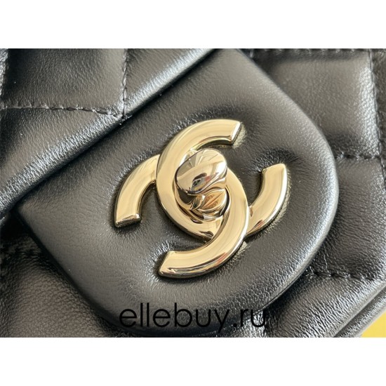 Chanel 23C Classic Flap bag Mini 20 Black and White Checkered Gold Ball Black Champagne Gold Hardware Lambskin Hass Factory leather 13x20x7cm