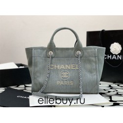 Chanel Beach Bag Light Blue Silver Hardware 38x32x18cm