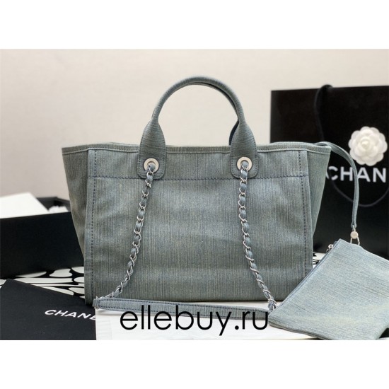 Chanel Beach Bag Light Blue Silver Hardware 38x32x18cm