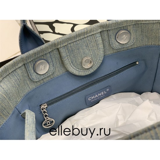 Chanel Beach Bag Light Blue Silver Hardware 38x32x18cm