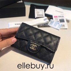 Chanel Classic Wallet Black Gold Hardware Caviar Leather Hass Factory leather 12x7cm