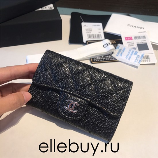 Chanel Classic Wallet Black Silver Hardware Caviar Leather Hass Factory leather 12x7cm