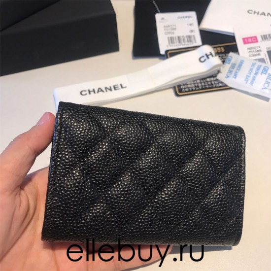 Chanel Classic Wallet Black Silver Hardware Caviar Leather Hass Factory leather 12x7cm