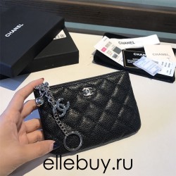 Chanel Classic Wallet Black Silver Hardware Caviar Leather Hass Factory leather 15cm