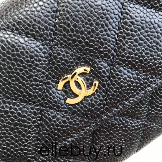 Chanel Classic Wallet Long Flat Cover 19cm Black Gold Hardware Caviar Leather Hass Factory leather 11x19x3cm