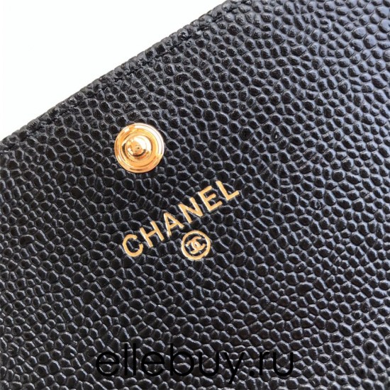 Chanel Classic Wallet Long Flat Cover 19cm Black Gold Hardware Caviar Leather Hass Factory leather 11x19x3cm