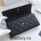 Chanel Classic Wallet Long Flat Cover 19cm Black Silver Hardware Caviar Leather Hass Factory leather 11x19x3cm