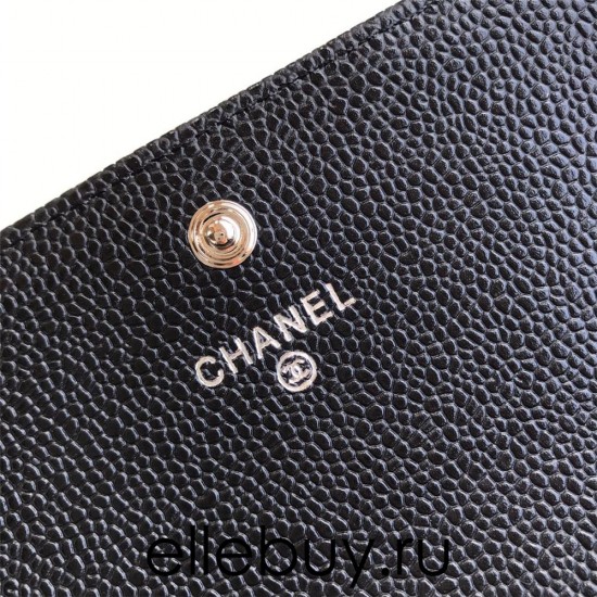 Chanel Classic Wallet Long Flat Cover 19cm Black Silver Hardware Caviar Leather Hass Factory leather 11x19x3cm