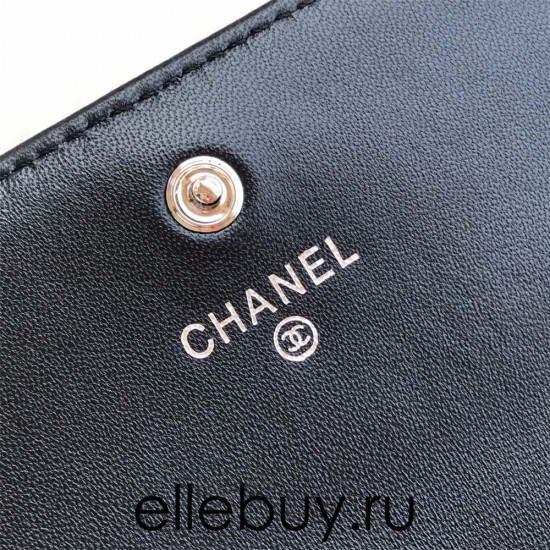 Chanel Classic Wallet Long Flat Cover 19cm Black Silver Hardware Lambskin Hass Factory leather 11x19x3cm