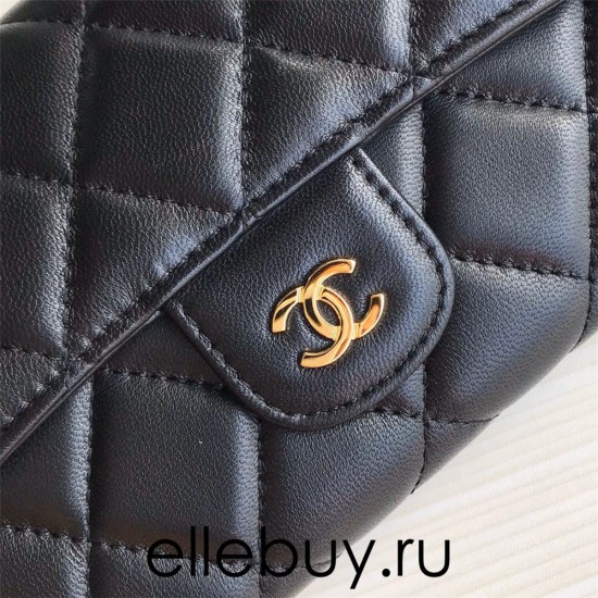 Chanel Classic Wallet Long Curved Cover 19cm Black Gold Hardware Lambskin Hass Factory leather 11x19x3cm