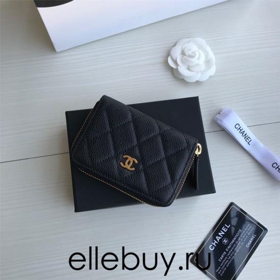 Chanel Classic Wallet Zipper 19cm Black Gold Hardware Caviar Leather Hass Factory leather 11x8x2cm