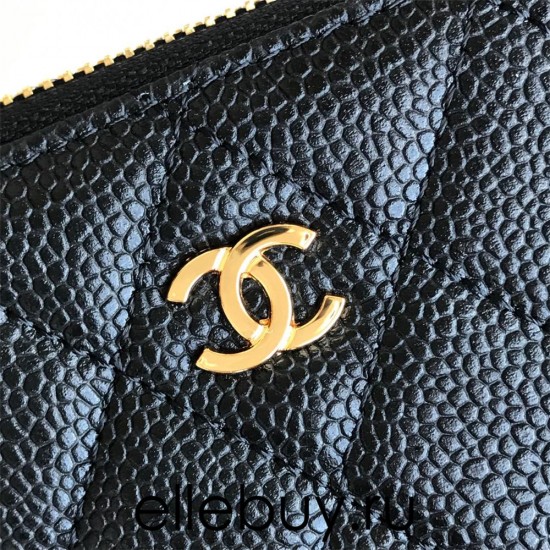 Chanel Classic Wallet Zipper 19cm Black Gold Hardware Caviar Leather Hass Factory leather 11x8x2cm