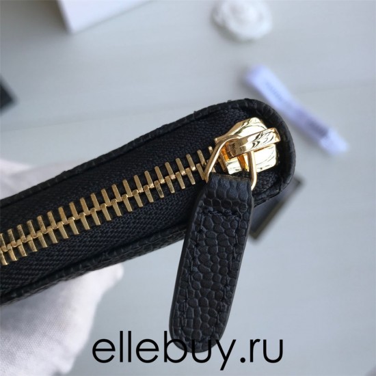 Chanel Classic Wallet Zipper 19cm Black Gold Hardware Caviar Leather Hass Factory leather 11x8x2cm