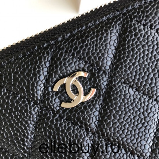 Chanel Classic Wallet Zipper 19cm Black Silver Hardware Caviar Leather Hass Factory leather 11x8x2cm