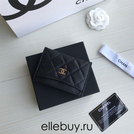 Chanel Classic Card Holder 11cm Black Gold Hardware Caviar Leather Hass Factory leather 11x7x1cm