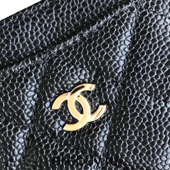 Chanel Classic Card Holder 11cm Black Gold Hardware Caviar Leather Hass Factory leather 11x7x1cm