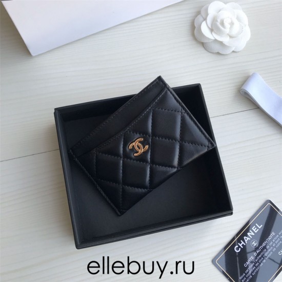 Chanel Classic Card Holder 11cm Black Gold Hardware Lambskin Hass Factory leather 11x7x1cm