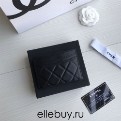 Chanel Classic Card Holder 11cm Black Silver Hardware Lambskin Hass Factory leather 11x7x1cm