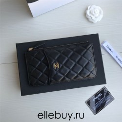 Chanel Classic Wallet Vertical Zipper 19cm Black Gold Hardware Lambskin Hass Factory leather 20x10x3cm