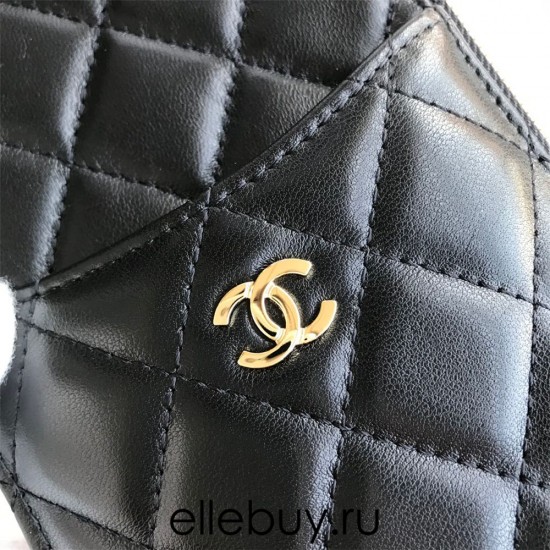 Chanel Classic Wallet Vertical Zipper 19cm Black Gold Hardware Lambskin Hass Factory leather 20x10x3cm