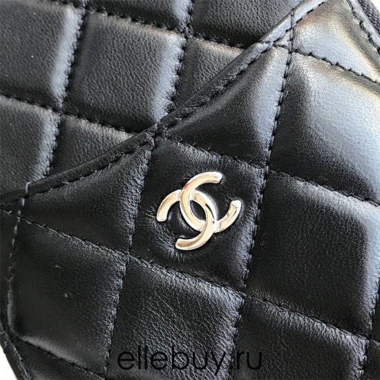 Chanel Classic Wallet Vertical Zipper 19cm Black Silver Hardware Lambskin Hass Factory leather 20x10x3cm