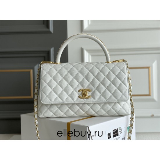 Chanel 23P Coco Handle Large 29cm White Gold Hardware Caviar Leather Hass Factory leather 29x18x12