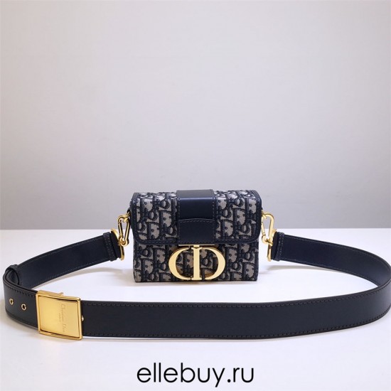 Dior 30 Montaigne MiniBox 17.5 Classic Blue Oblique Full Leather Shoulder Strap Size: 17.5x11.5x5cm Model: 9008S