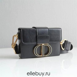 Dior 30 Montaigne MiniBox 17.5 Enamel Clasp Black Full Leather Model 9008s Size: 17.5x11.5x5cm