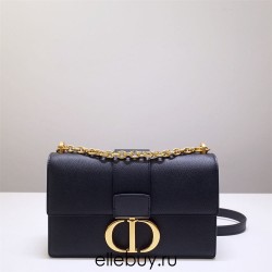 Dior 30 Montaigne Chain Bag, Medium 25, Black Grained Calfskin, Hardware: Black, Model 9011, Size: 25x15x8cm