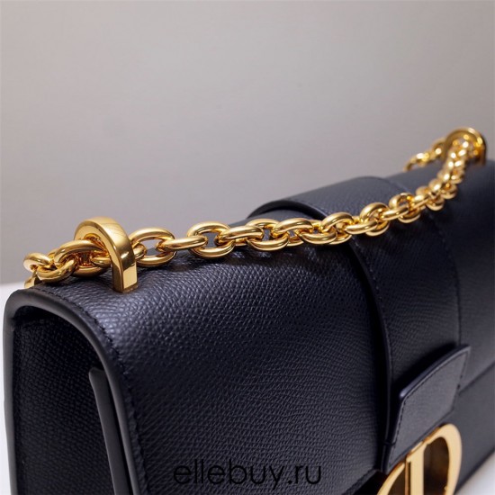 Dior 30 Montaigne Chain Bag, Medium 25, Black Grained Calfskin, Hardware: Black, Model 9011, Size: 25x15x8cm