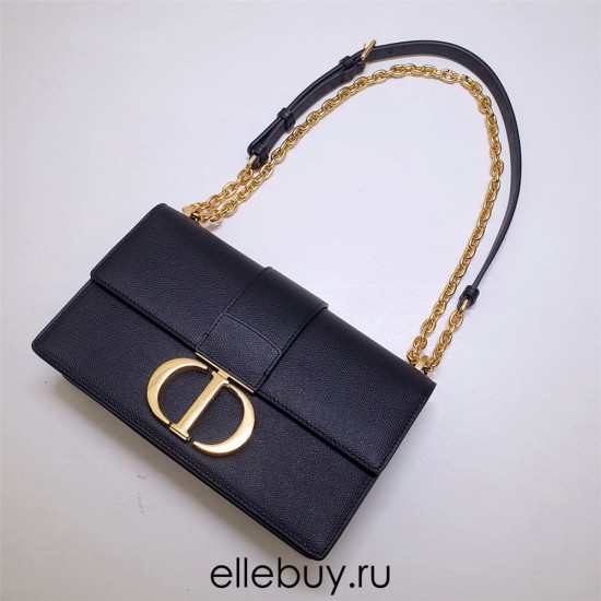 Dior 30 Montaigne Chain Bag, Medium 25, Black Grained Calfskin, Hardware: Black, Model 9011, Size: 25x15x8cm