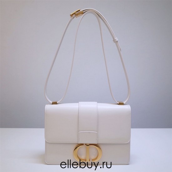 Dior 30 Montaigne Bag, Medium 24, White with Gold Hardware, Calfskin, Model 9006, Size: 24x17x8cm