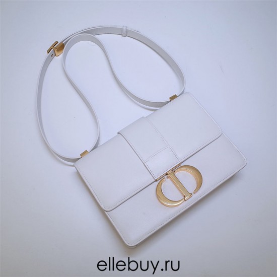 Dior 30 Montaigne Bag, Medium 24, White with Gold Hardware, Calfskin, Model 9006, Size: 24x17x8cm