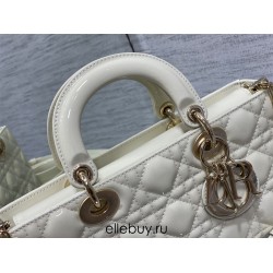 Lady Dior Dioramour Bag, paint leather Medium 26, White with Gold Hardware, Size: 26x6x14cm