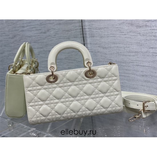 Lady Dior Dioramour Bag, paint leather Medium 26, White with Gold Hardware, Size: 26x6x14cm