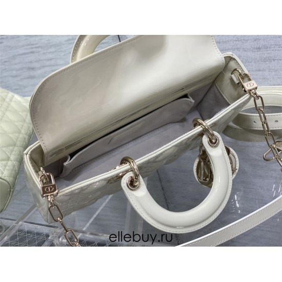 Lady Dior Dioramour Bag, paint leather Medium 26, White with Gold Hardware, Size: 26x6x14cm