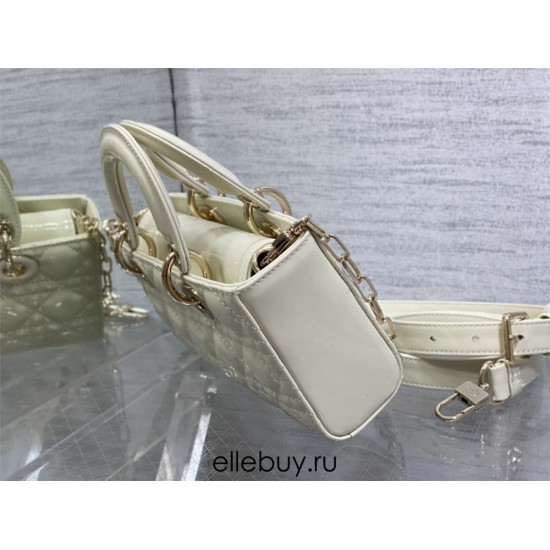 Lady Dior Dioramour Bag, paint leather, Small 22, White with Gold Hardware, Size: 22x6x12cm