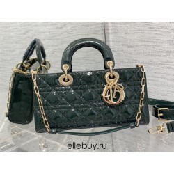 Lady Dior Dioramour Bag, paint leather, Medium 26, Dark green with Gold Hardware, Size: 26x6x14cm