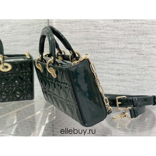 Lady Dior Dioramour Bag, paint leather, Medium 26, Dark green with Gold Hardware, Size: 26x6x14cm