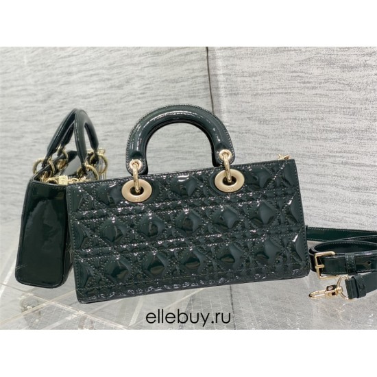 Lady Dior Dioramour Bag, paint leather, Medium 26, Dark green with Gold Hardware, Size: 26x6x14cm