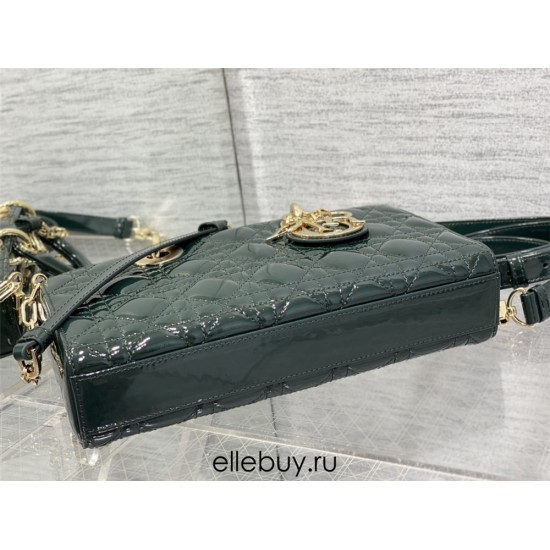 Lady Dior Dioramour Bag, paint leather, Medium 26, Dark green with Gold Hardware, Size: 26x6x14cm