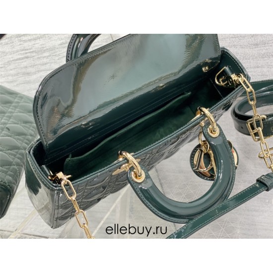 Lady Dior Dioramour Bag, paint leather, Medium 26, Dark green with Gold Hardware, Size: 26x6x14cm