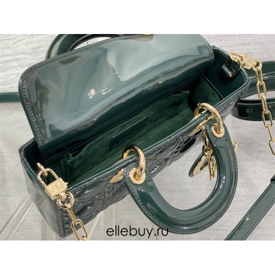 Lady Dior Dioramour Bag, paint leather, Small 22, Dark green with Gold Hardware, Size: 22x6x12cm