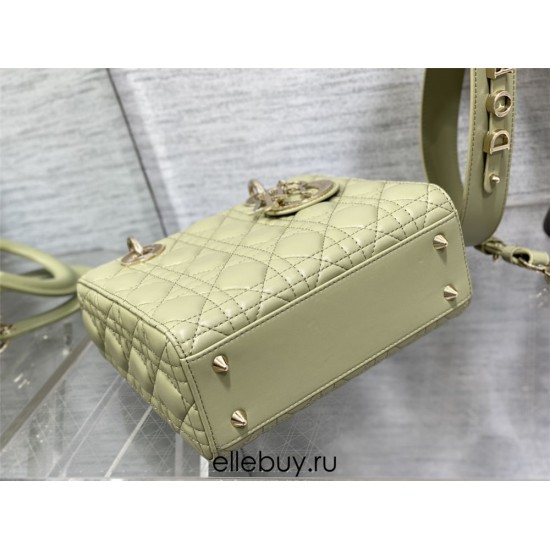 Lady Dior Bag, Grey-Green Lambskin, Champagne Gold Hardware, Small   Four Blocks   20, Size: 20cm