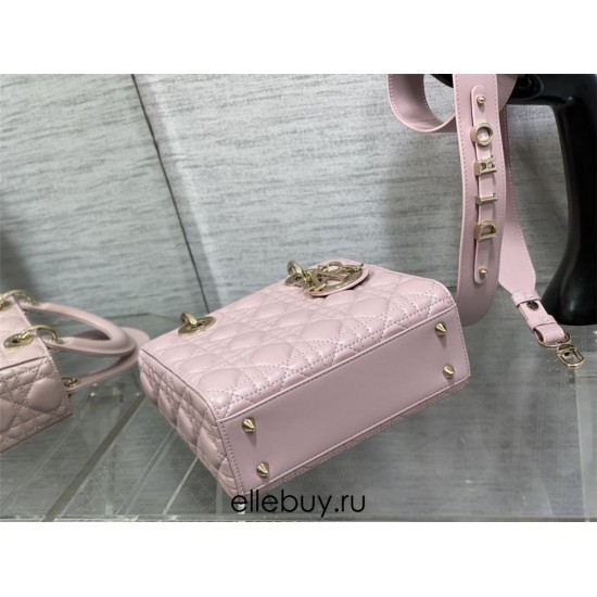 Lady Dior Bag, Pink Lambskin, Champagne Gold Hardware, Small   Four Blocks   20, Size: 20cm