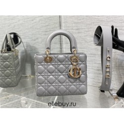 Lady Dior Bag, Grey Lambskin, Champagne Gold Hardware, Small   Four Blocks   20, Size: 20cm